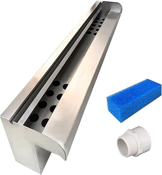 Waterfall Box Spillway with Filter Cotton, 12 16 18 23 24 36 48 60 72 Inch Wide Wall Recessed Overflow for Outdoor Waterfall, for Hotel Villas Yard Poolside Fish Pond GardenOutlet Wide 102.4 inch