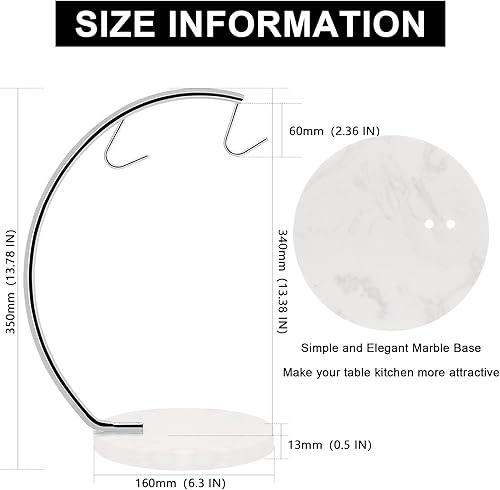 Miniatura 10 de Livabber Soporte para plátanos con base de mármol, soporte de metal moderno para árbol con gancho, organizador de almacenamiento de frutas frescas