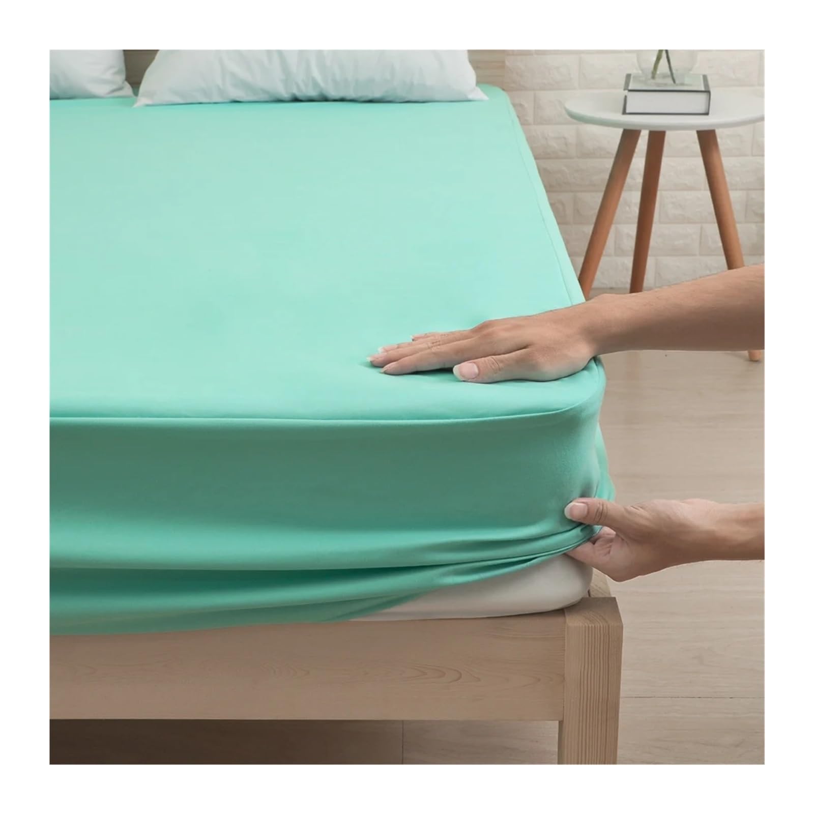 Sábana Bajera Sábana Ajustable, Funda de colchón Impermeable, Funda de Cama Colorida, Bolsillo Profundo Transpirable for 30CM, 1 Unidad(Light Cyan,150x200x30CM)