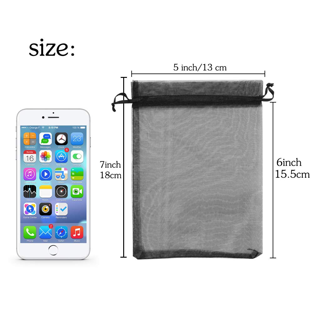 YQL Black Organza Bags,100PCS 5x7 Inch Gift Favor Bags Mesh Fruit Protection Bags Jewelry Pouches Sachet Bags Wedding Party