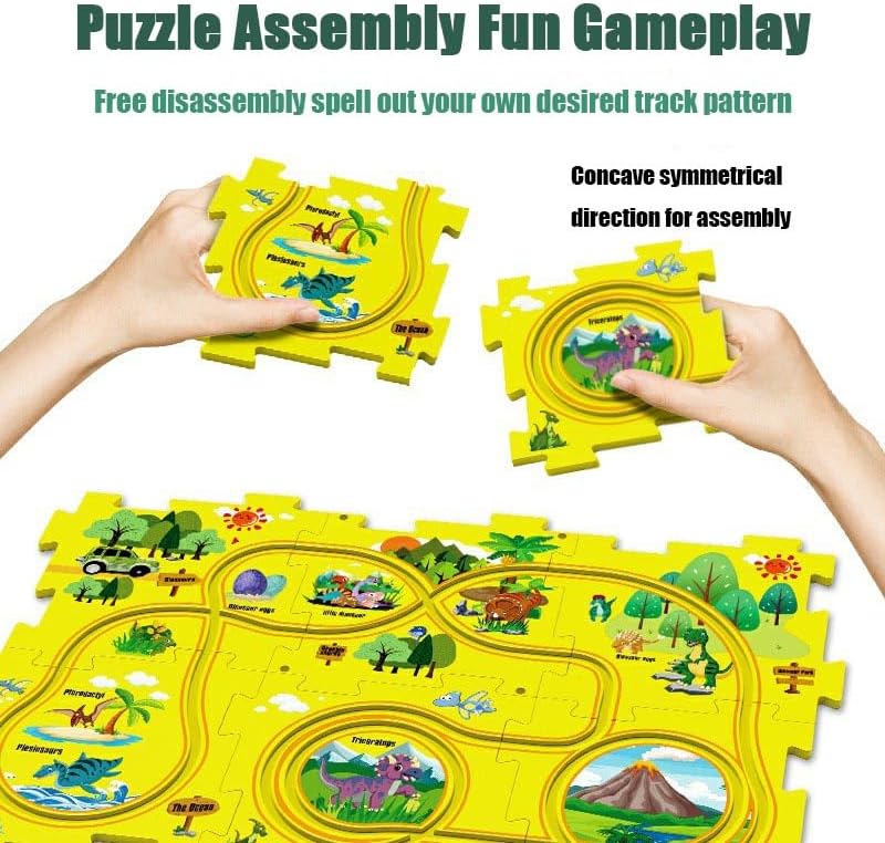 Miniatura 4 de Carrito eléctrico de montaje de 25 piezas, juego de rompecabezas educativo para niños, rompecabezas de pista de automóvil con lindo vehículo,