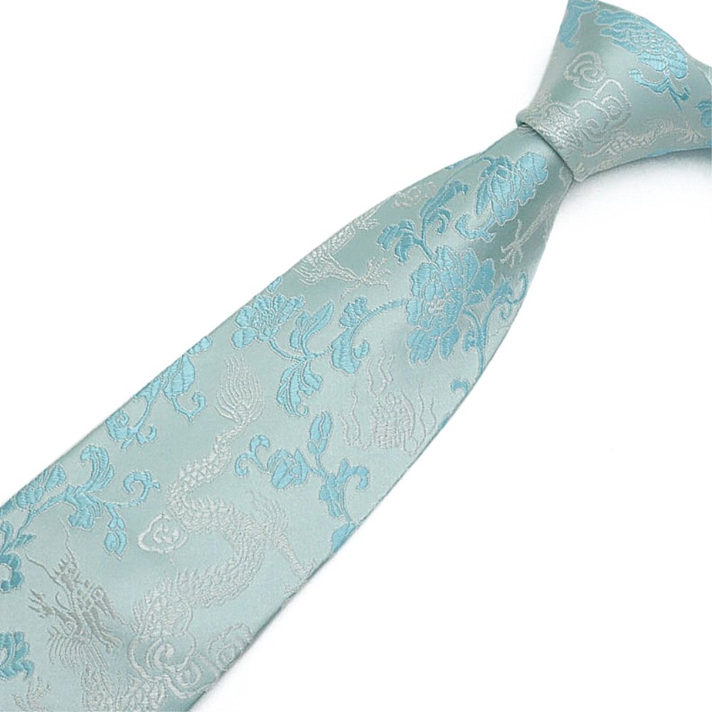 Corbata de seda para hombre, diseño de peonía de dragón bordado, regalo formal de boda, Azul/claro 2