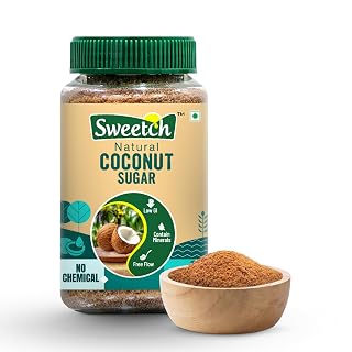 Sweetch Natural Coconut Sugar 350 gm Jar Natural Healthy Replacement for Sugar, Contain Minerals, Low GI, No Chemical & Free Flow | For Baking & Cooking (Pack of 1)