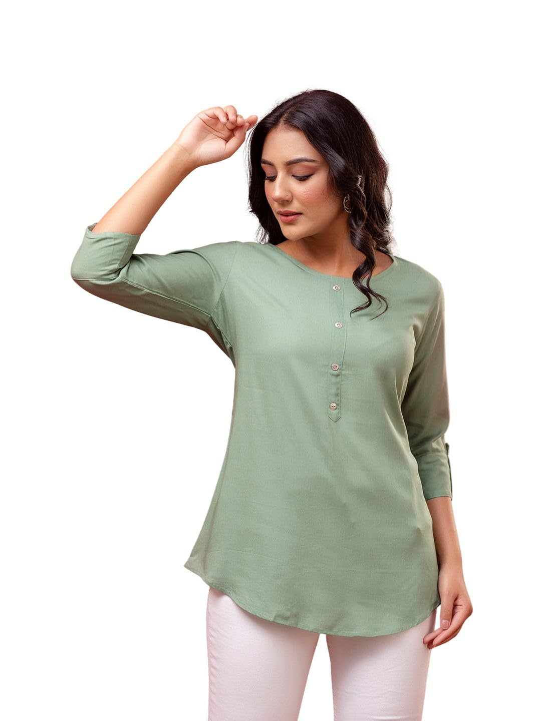 feranoid Solid Hip Length 3/4 Sleeves Tunic