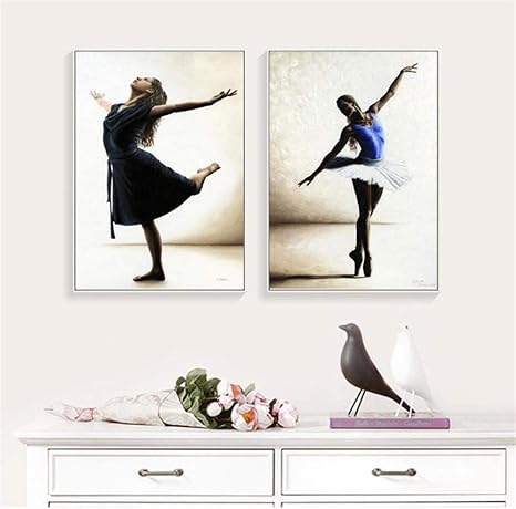 Amazon バレエダンスガールズピクチャーノルディックホームデコレーションキャンバスアートペインティングウォールアートプリントドローイングポスターフィギュアリビングルーム用ペインティング 40x60cmx2pcs フレームなし ウォールステッカー オンライン通販