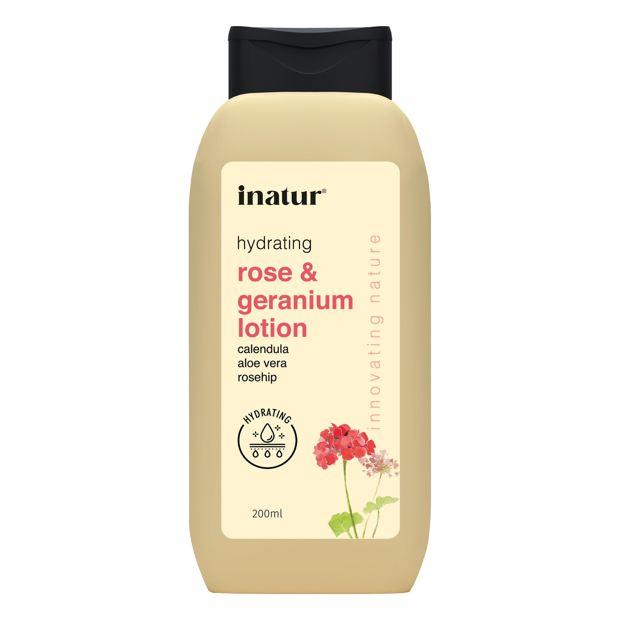 inatur Rose & Geranium Lotion - Natural Lightweight Moisturizing Lotion | For Dry Skin | Suitable for All Skin Types | For Body & Face | 200ml