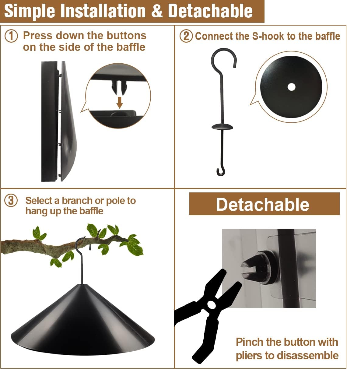 Garbuildman Squirrel Baffle for Bird Feeder Pole, Outside Hanging Mount Bird House Guard for Outdoor Shepherd’s Hook,19 Inch Diameter, 2 Packs : Patio, Lawn & Garden