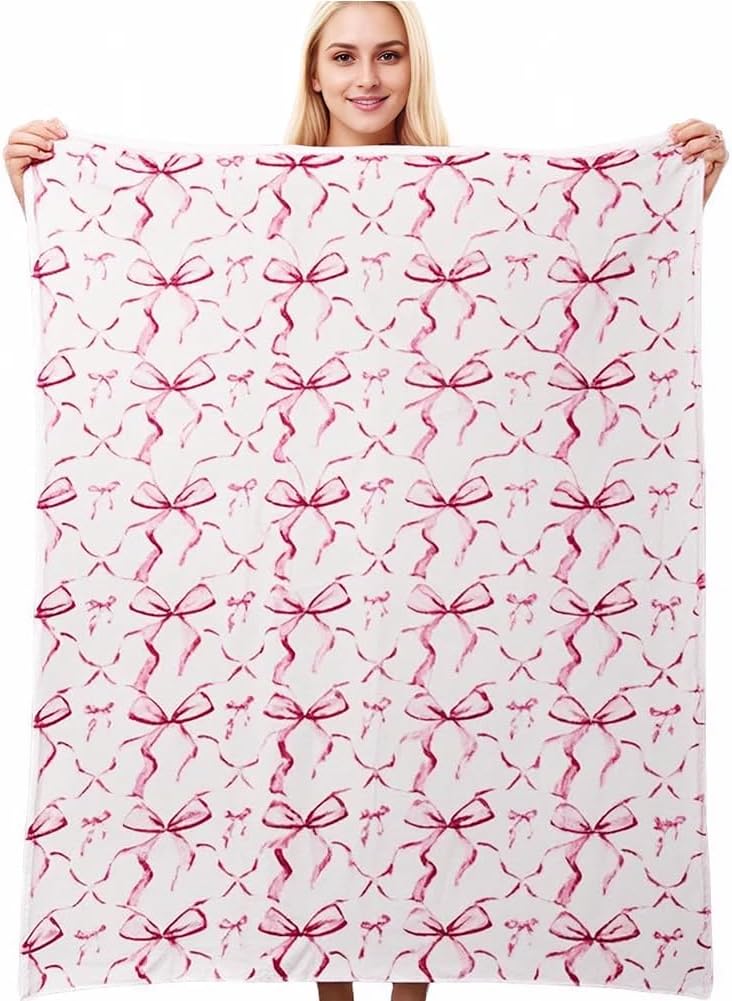 Pink Bow Throw Blanket, Flannel Throw Blanket Cute Preppy Room Decor Aesthetic Soft Lightweight Bow Stuff for Home Bed Sofa Couch Women Friends Gifts, 50 x 60 Inch (Pink) - Image 5