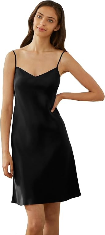Mommesilk 100% Silk Nightgown Women Sexy V neck Back Silk Slip Dress Sleep Night Silk Pajamas Dress Chemise Sleepwear