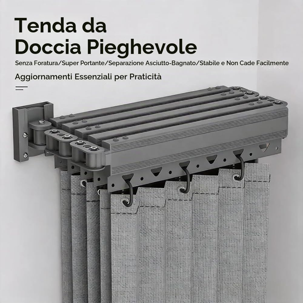 Tenda Doccia Angolare Antimuffa,Asta Pieghevole Per Tenda Da Doccia,Asta Per Tenda Da Doccia Angolare a Parete,1,8×2m Tendina Impermeabile,Pieghevole Forma U/L/Retta,Salvaspazio per Piccoli Bagni