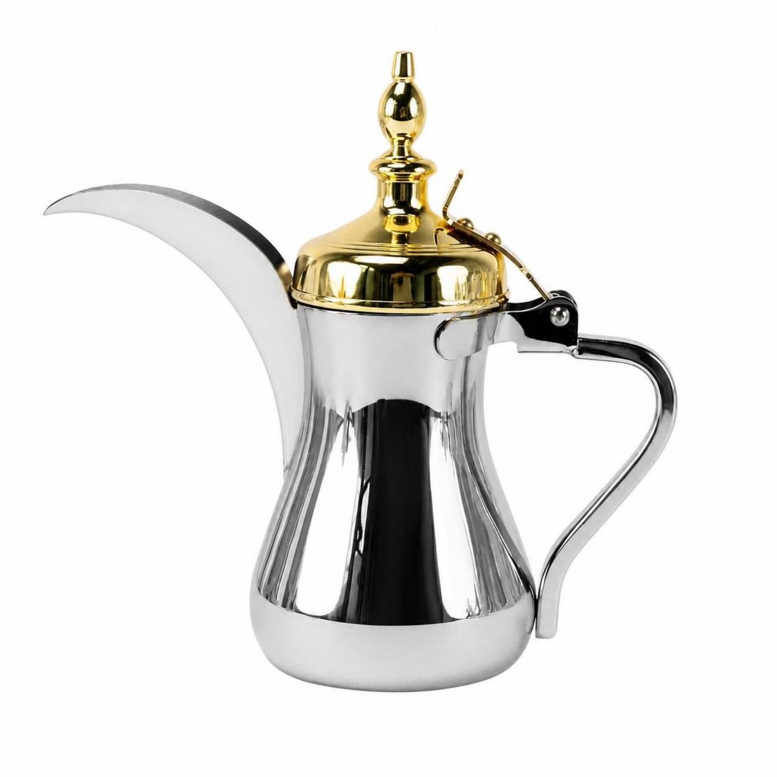 KESOTO Caffettiera per Caffè Arabo Tradizionale, 700 Ml, Cromato Con Coperchio Dorato