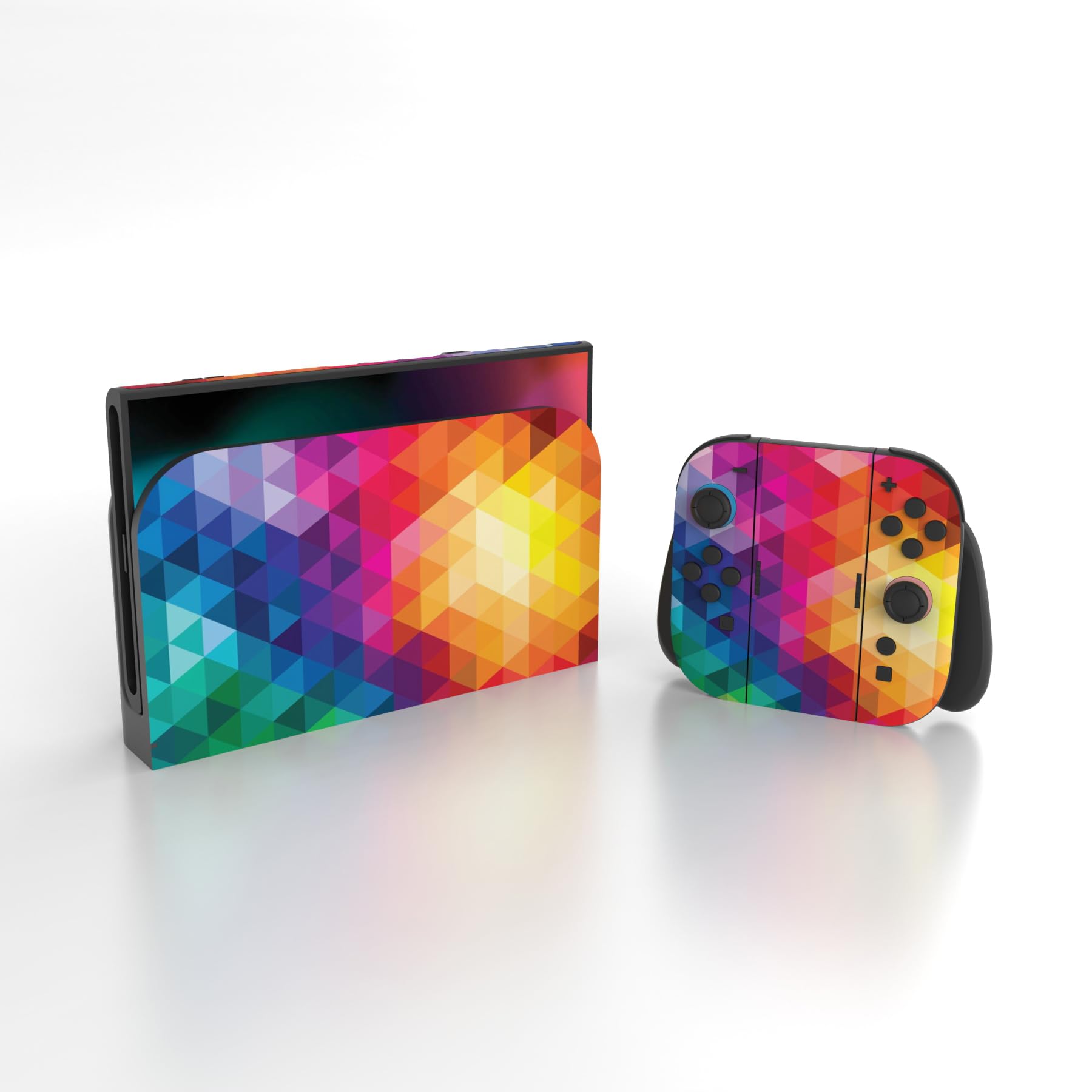 PlayVital for Nintendo Switch 2 Skin Full Set (2-Pack) - Protective Vinyl Decal Stickers for Switch 2 Console, Controllers, Handle Grips & Dock | No Residue, Anti-Scratch - Colorful Triangle - 4