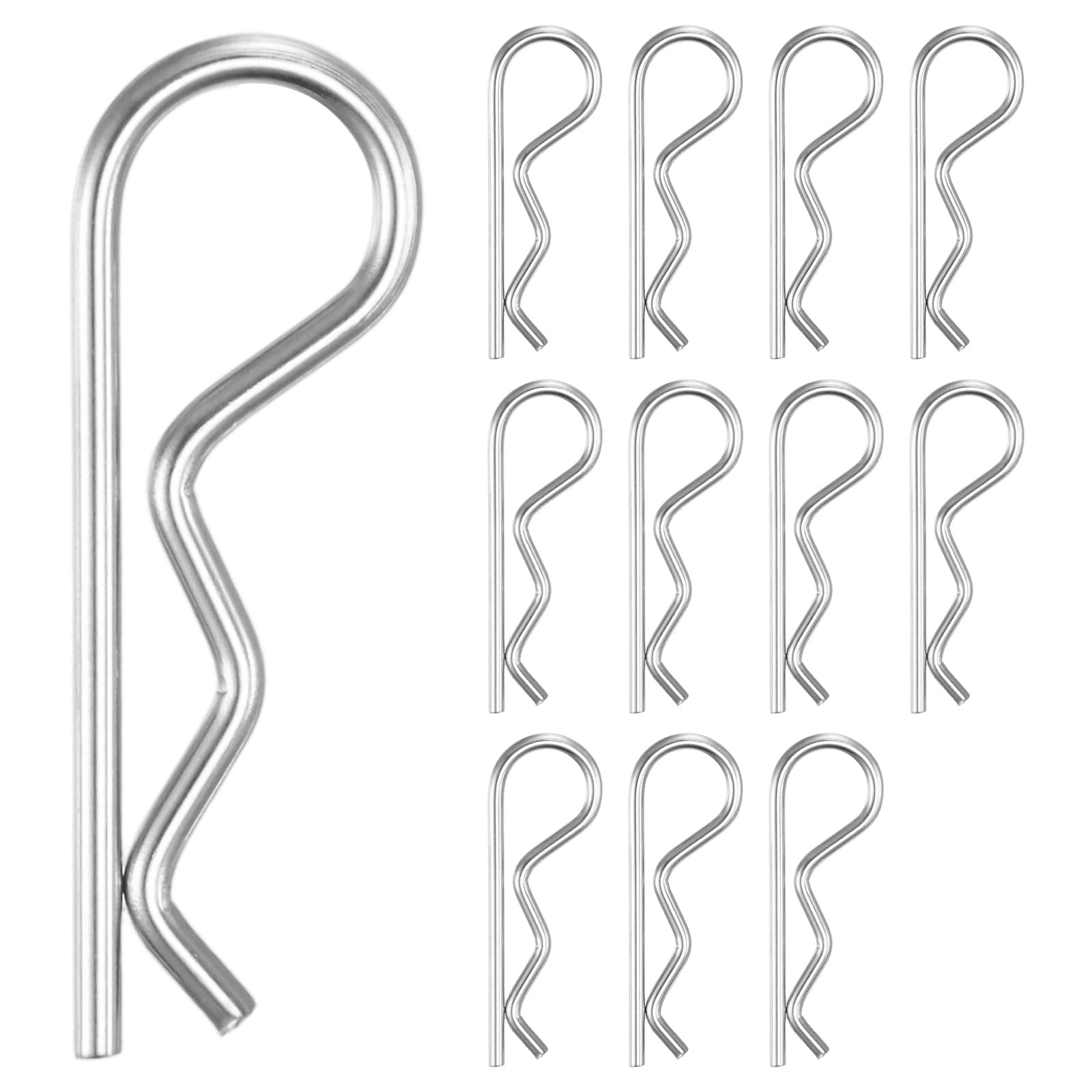 M METERXITY 12 Pcs Hitch Pin, M2.5 x 50mm 304 Stainless Steel Trailer Hitch Pin Clips R Clips Cotter Pins for Tractor/Lawn Mower/Trucks/Engine Repair, Hardware Pins Lock System [Silver]