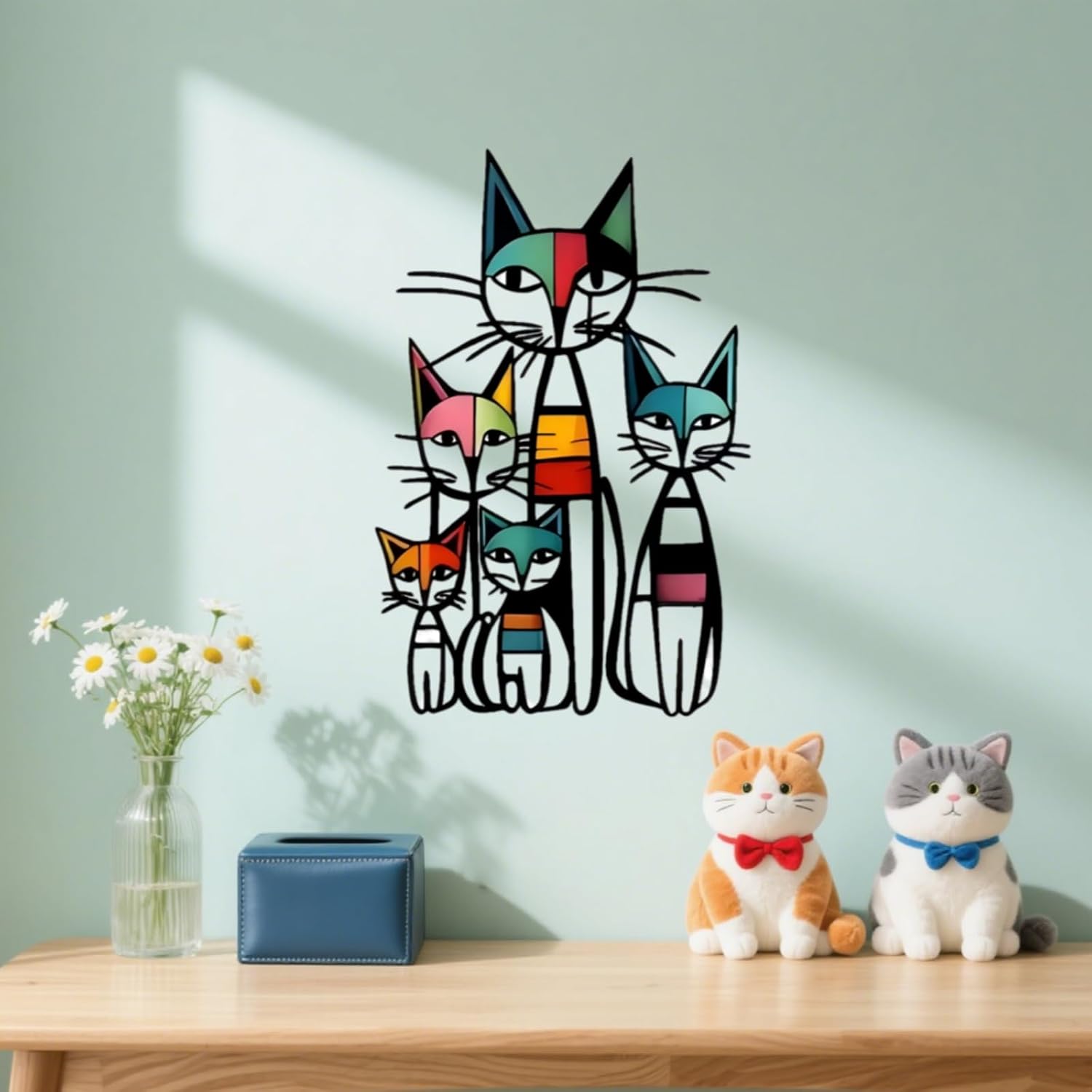 JBCHUCI Metal Cat Wall Art Decor, Retro Mid Century Iron Sculpture for Home
