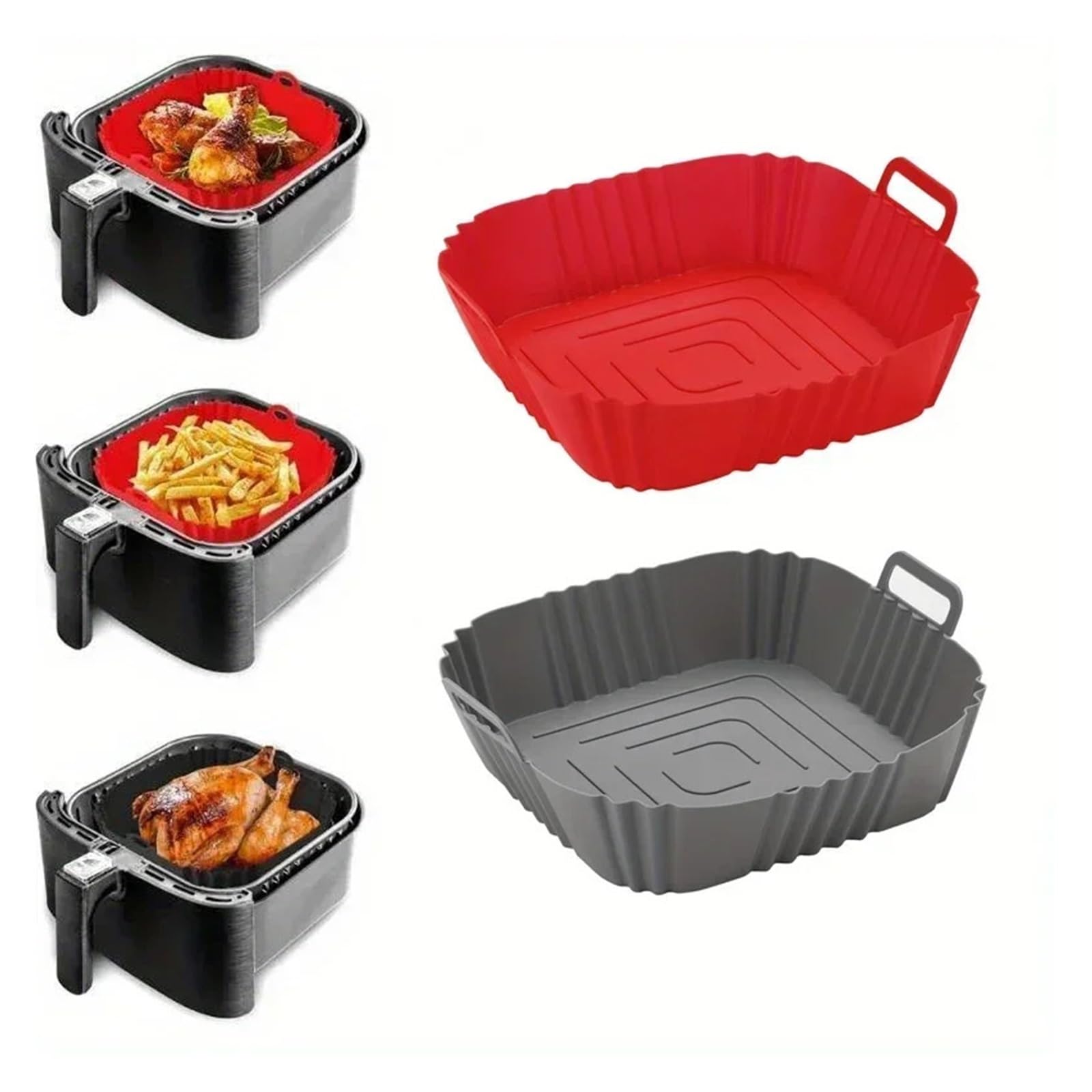 1 pieza de silicona 16 cm, compatible con freidora aire, horno, bandeja for hornear pizza, pollo frito, cesta, forro reutilizable, accesorio(Black)