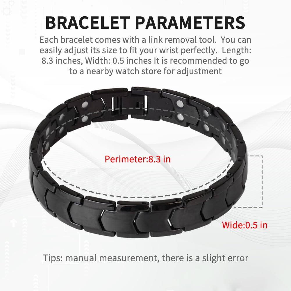 Magnetic Bracelets for Men，Stainless Steel Bracelet Lymphatic Drainage Therapeutic Magnetic Bracelets with Double Row Magnets Jewelry Gift with Adjust Tool