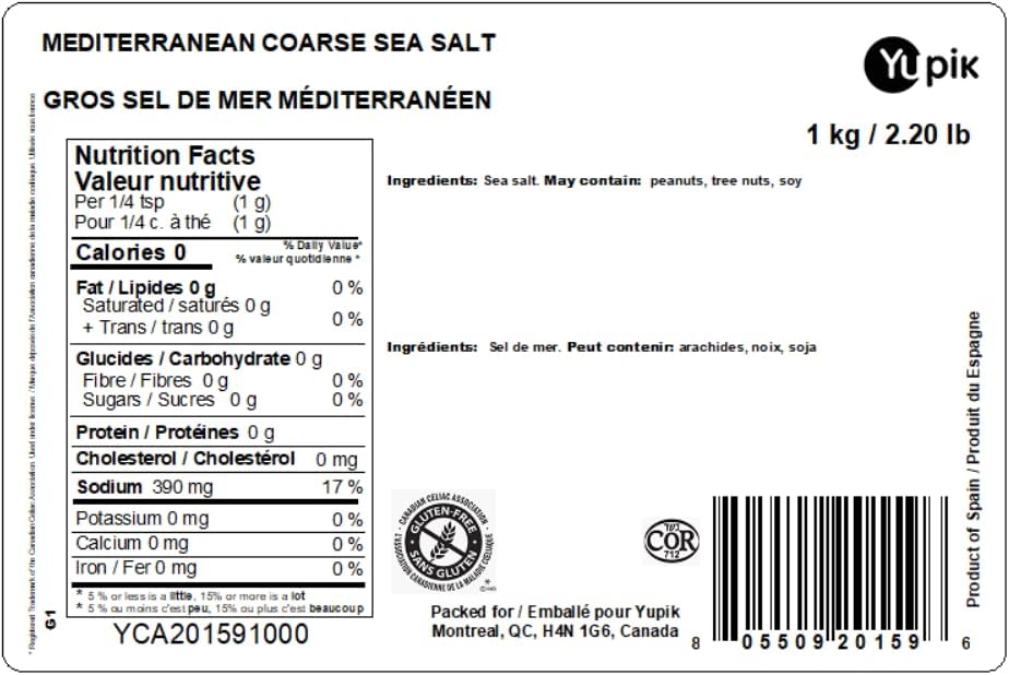 Yupik Mediterranean Coarse Sea Salt, 1 kg, Gluten-Free, Kosher, Natural Minerals, Unrefined & Pure Flavour, Perfect Table Salt Substitute