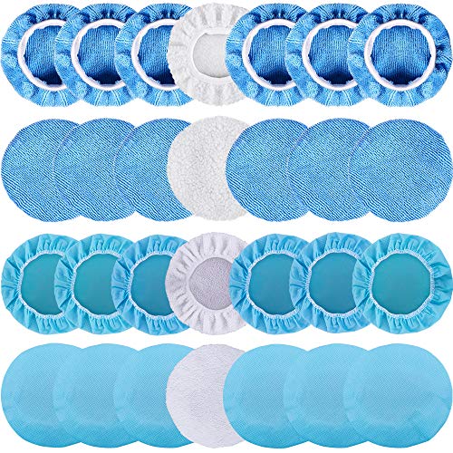 SIQUK 28 Packs Polishing Bonnet Pads (5 to 6 Inches) Including 12 Packs Microfiber Car Polishing Bonnet 12 Packs Non-Woven Buffing pad 2 Packs Waxing Bonnet and 2 Packs Cotton Bonnet for Car Polisher
