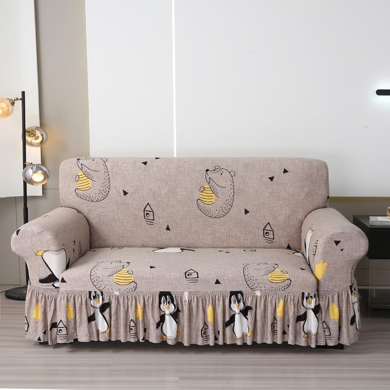 Stretch Sofa Covers with Skirt - Modern Floral Pattern Elastic Bottom Couch Cover Non-Slip Fabric Sofa Armchair Slipcovers Dust-Proof Furniture Protector for 1-4 Seat Dog Pet (XL(235-300CM),#3)