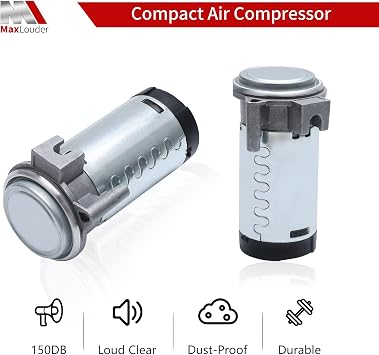 MaxLouder 12V Air Compressor, Air Pump for Horn, Super Loud Car Horn Compressor Kit for Any Vehicle Trucks Lorrys Cars Vans Trains Boats -Silver...