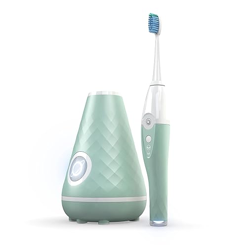 Tao Clean Cepillo de dientes sónico desinfectante UV y estación de limpieza, cepillo de dientes eléctrico, ajuste de doble velocidad, Seaglass Green