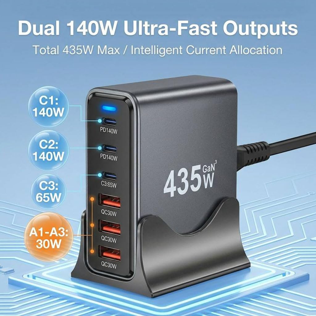 keepdrum YMX435 - Stazione di ricarica rapida USB, 6 porte, 435 Watt
