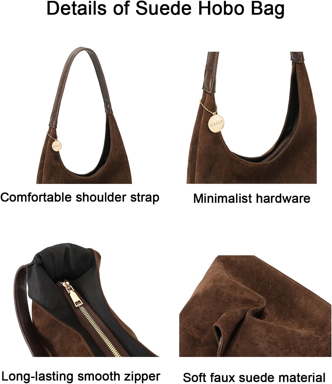 Leopard Suede Tote Bag for Women, Large Brown Slouchy Shoulder Hobo Handbag, Vegan Leather Purse With Zipper for Work - Image 6