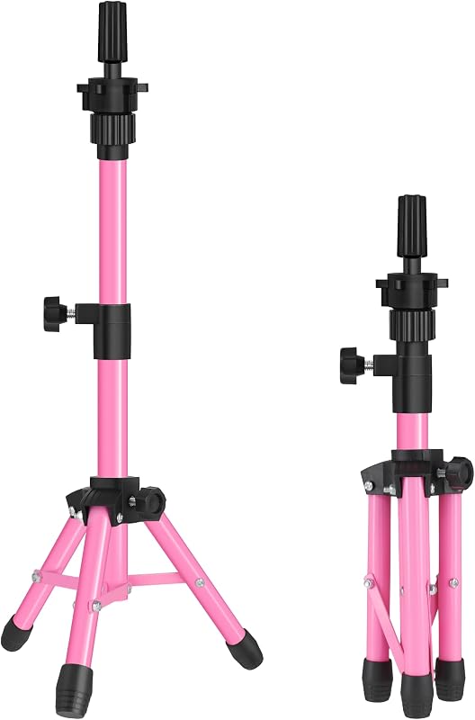 25 Inch Mannequin Head Stand Tripod for Mannequin Head Wig Stand Tripod Wig Head Stand for Training Heads and Canvas Block Head (Mannequin Head Not Included,Pink)