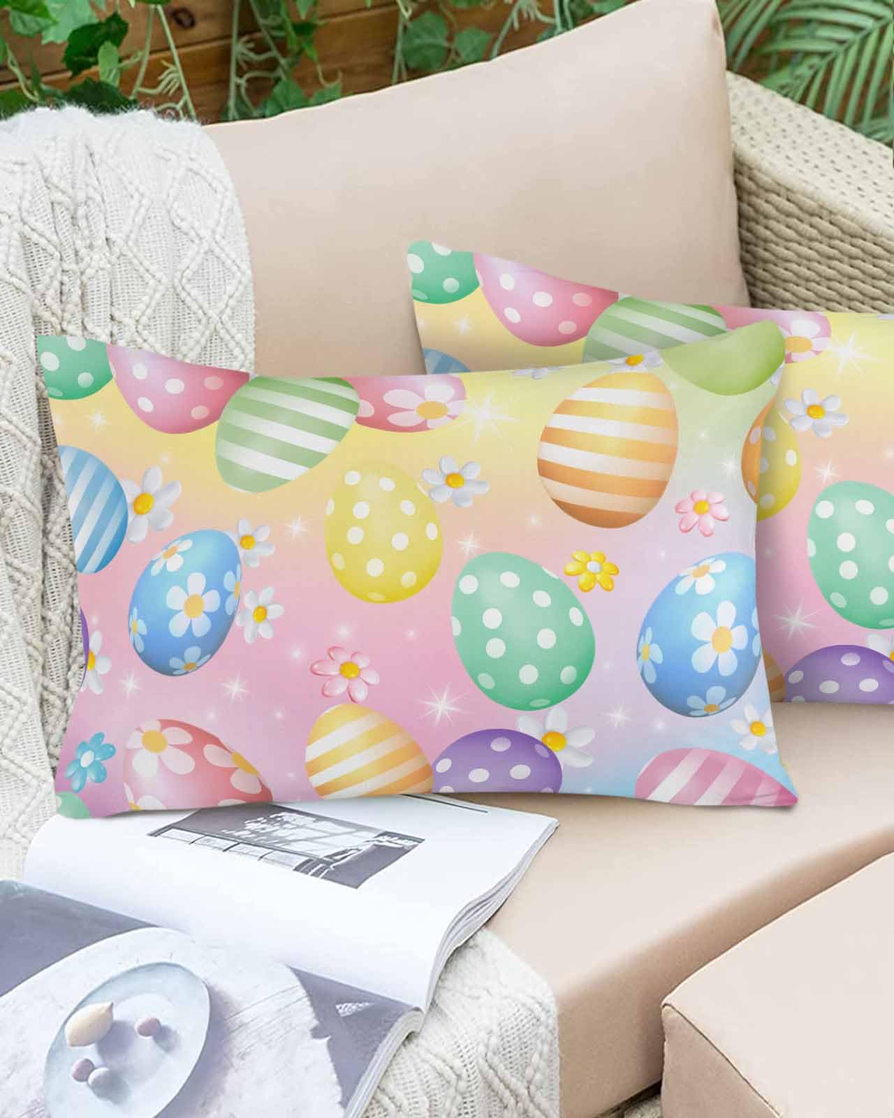 Boanket Lumbar Pillow Covers 12 x 20 in, Colorful Easter Waterproof Throw Pillow Cover Set of 2, Spring Floral Botanical Easter Eggs Home Decorative Rectangle Cushion Covers for Patio/Couch/Garden