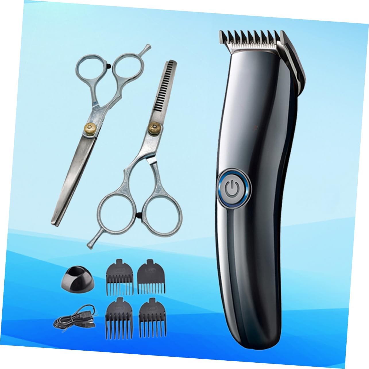 1set USB Haircutting Kit Professional Hairdressing Scissors and Cloth Rechargeable Clipper Home and Salon Use Includes Clipper Combs for Versatile Styling