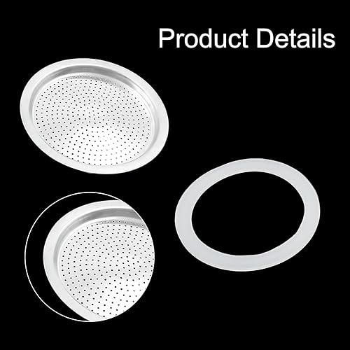 Miniatura 4 de Waziaqoc Kit de embudo de repuesto para 6 tazas de espresso Moka, 1 embudo de repuesto, 1 filtro de aluminio con 3 paquetes de sellos de junta de