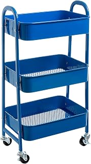 AGTEK Makeup Cart, Movable Rolling Organizer Cart,3 Tier Metal Utility Cart, Aristocratic Blue
