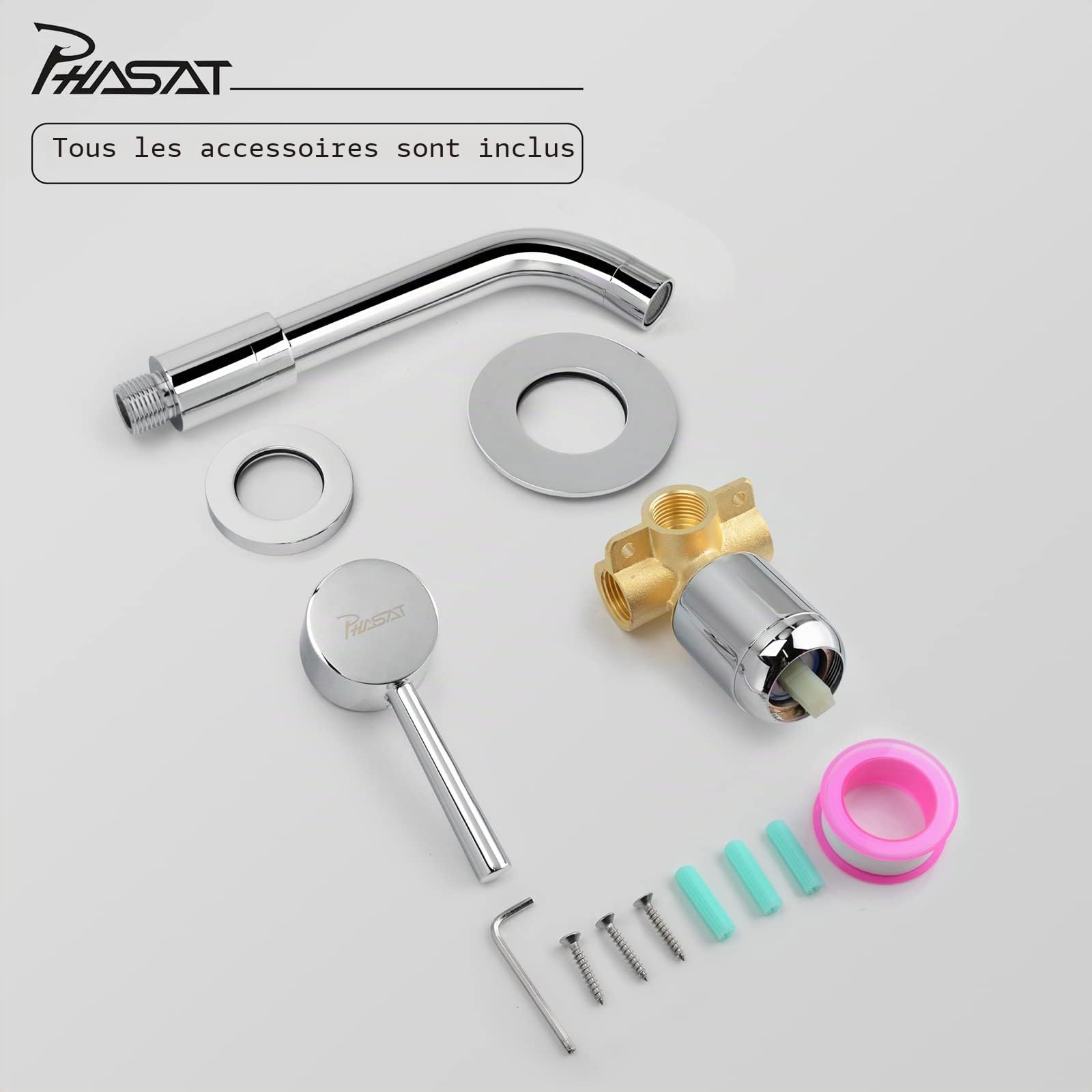 PHASAT Mitigeur Lavabo Encastré, Robinet de salle de bain, Mitigeur monocommande pour lavabo PTBB06C
