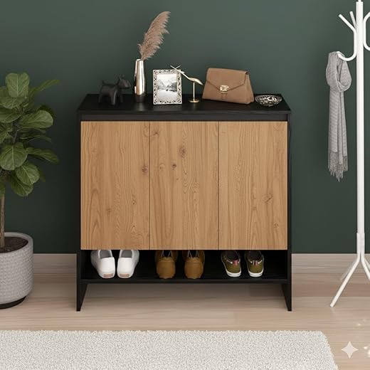 Modern Wooden Shoe Rack with Cabinet & Shelf
