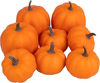 Artgar Orange Artificial Pumpkins, Harvest Decor Foam Pumpkin 8 PCS Set for Halloween Thanksgiving Fall Decorations, Realistic Faux Pumpkins for Festive Home Decor