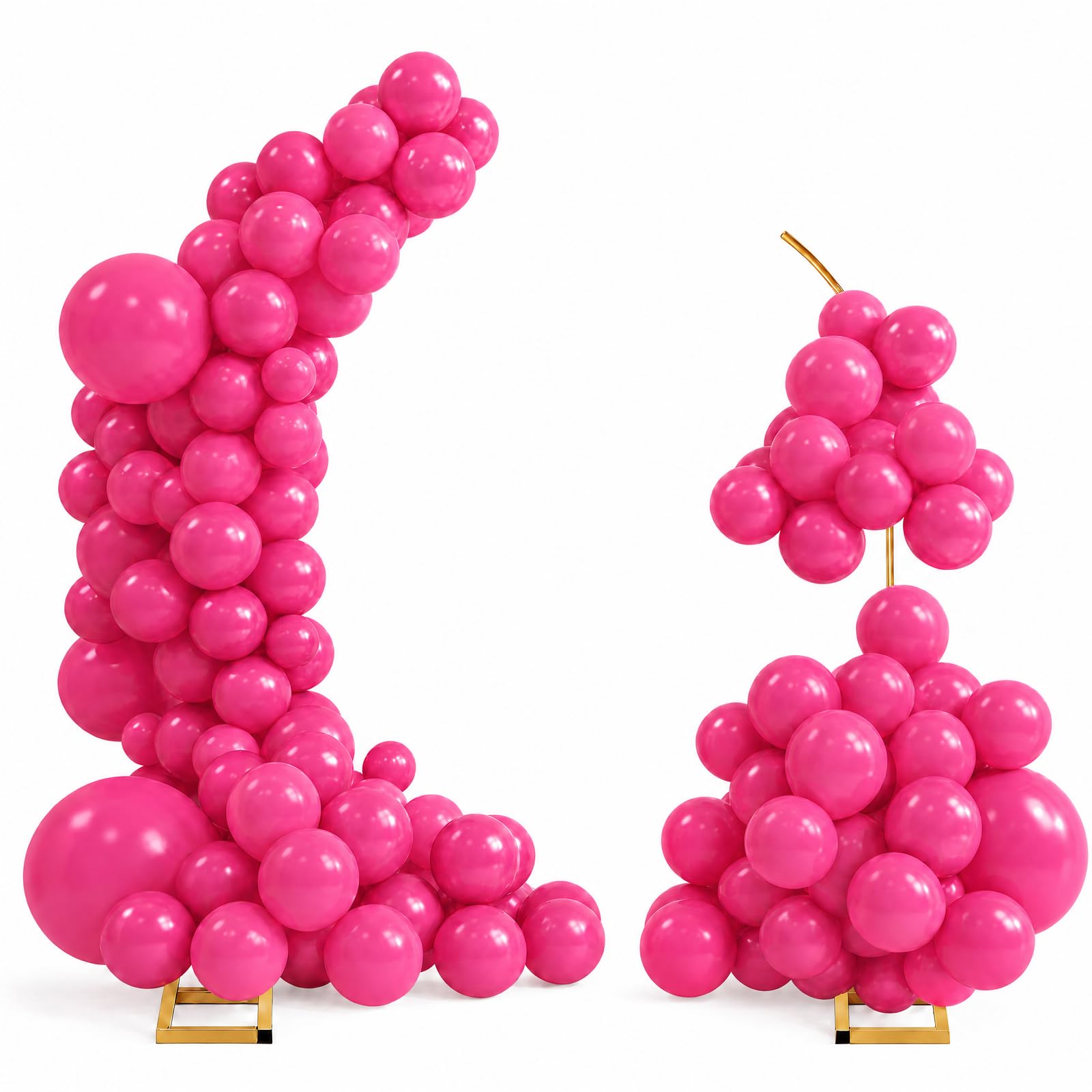 Kit di supporto per arco di palloncini con 145 palloncini rosa di diverse dimensioni, cornice in metallo con 8 sacchetti d'acqua, arco semi-aperto dorato per compleanno, baby shower, decorazioni per