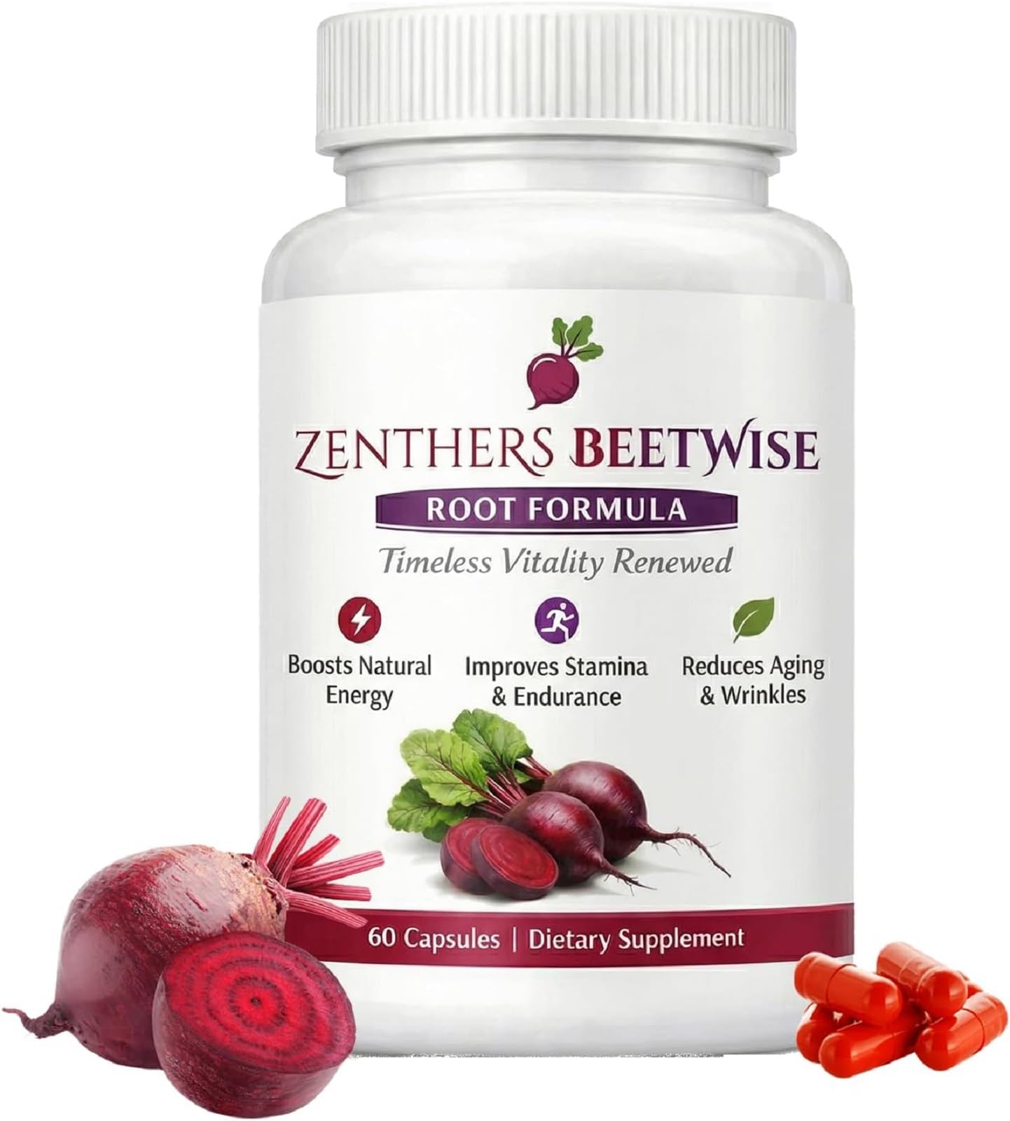 1PcsZenthers Beetwise Cold Pressed 400mg, Beetwise by Zenthers, Concentrated Beetroot, Natural Beetroot Supplement Formula,Vegan, 60 Capsules