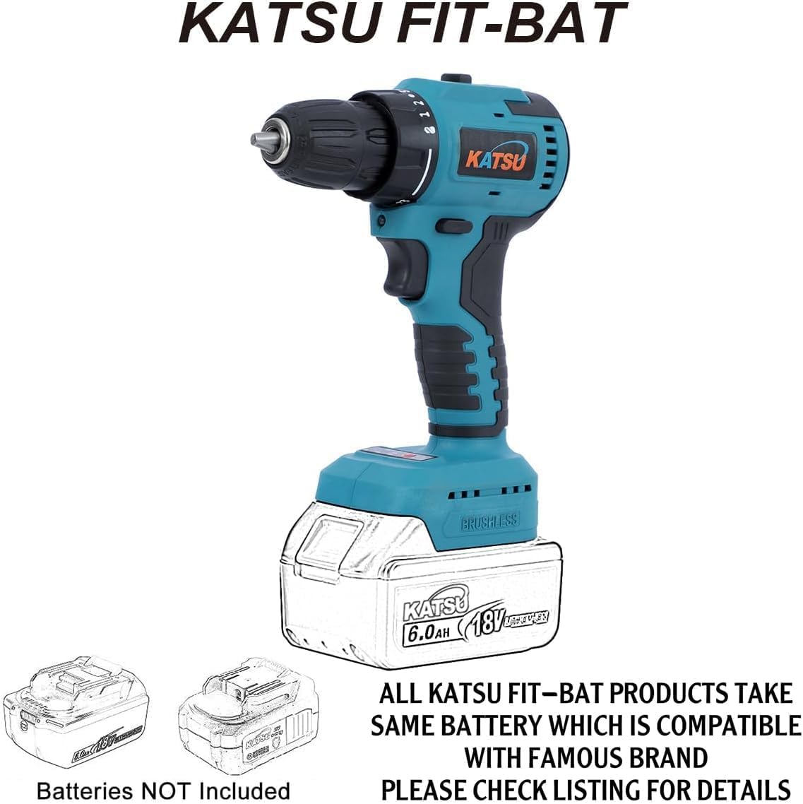 KATSU FIT-BAT 21V Mașină de găurit/înșurubat fără fir, fără perii vedere laterală