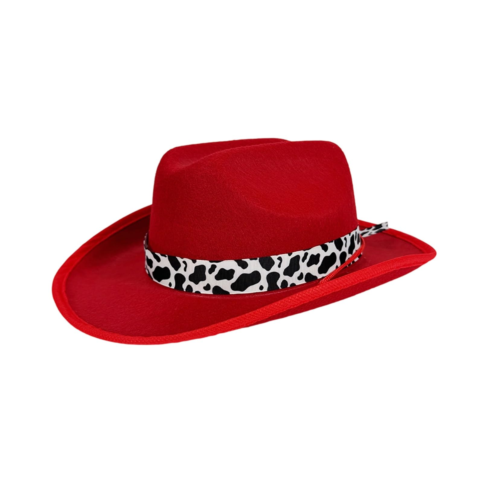 HodJIU Baby Cowboy Hat Kids Western Cowgirl Hat with String Wide Brim Cow Print Vintage Felt Fedora Cap Halloween Party Festival Costume Accessories (Red, ONE Size)