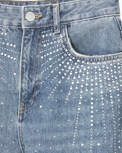 Womens Rhinestone Jeans High Waist Sright Leg Y2K Denim Pants Vintage Wash Trousers Streetwear3