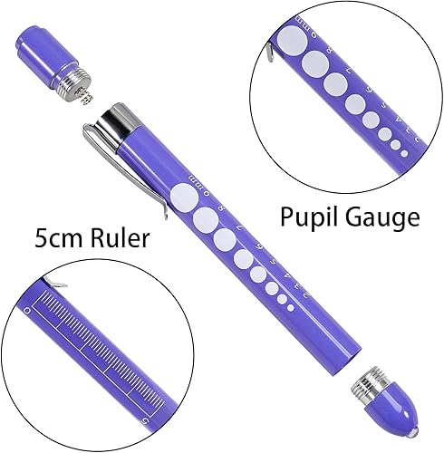 Vista 12 de Aokin Luz médica para enfermera, médico, linterna médica reutilizable LED con medidor de pupila y regla, luz blanca, morado