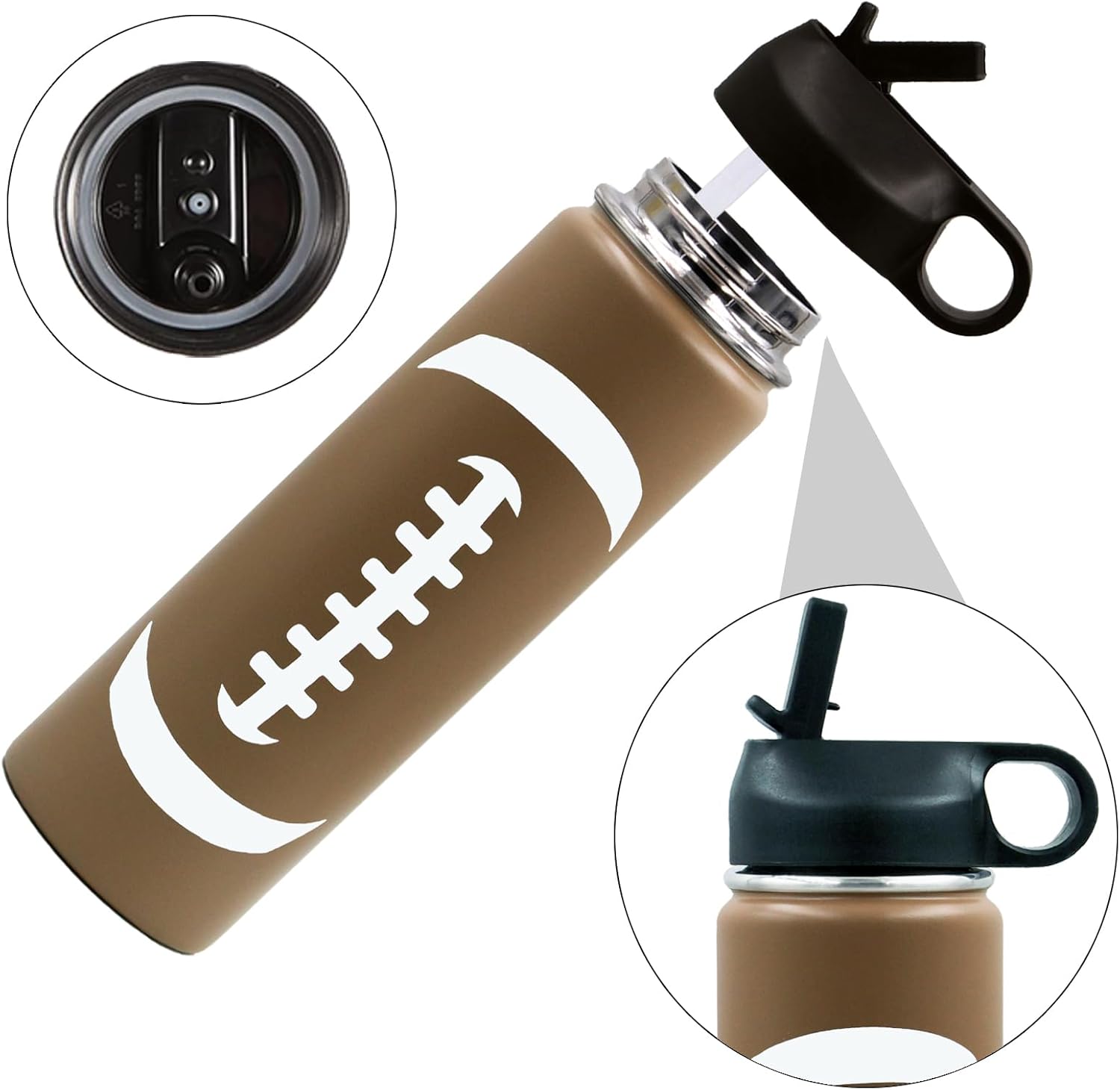 22 oz Football Water Bottle, Sports Flask Metal Travel Tumbler with 2 Lids, Stainless Steel Double Wall Vacuum Insulated Leak Proof Water Bottles, Football Accessories Gear Gifts for Boys Girls Player - Image 6
