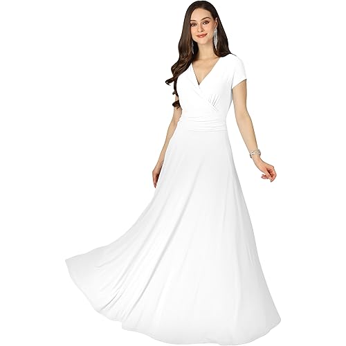 KOH KOH Womens Sexy Cap Short Sleeve V-Neck Flowy Cocktail Gown