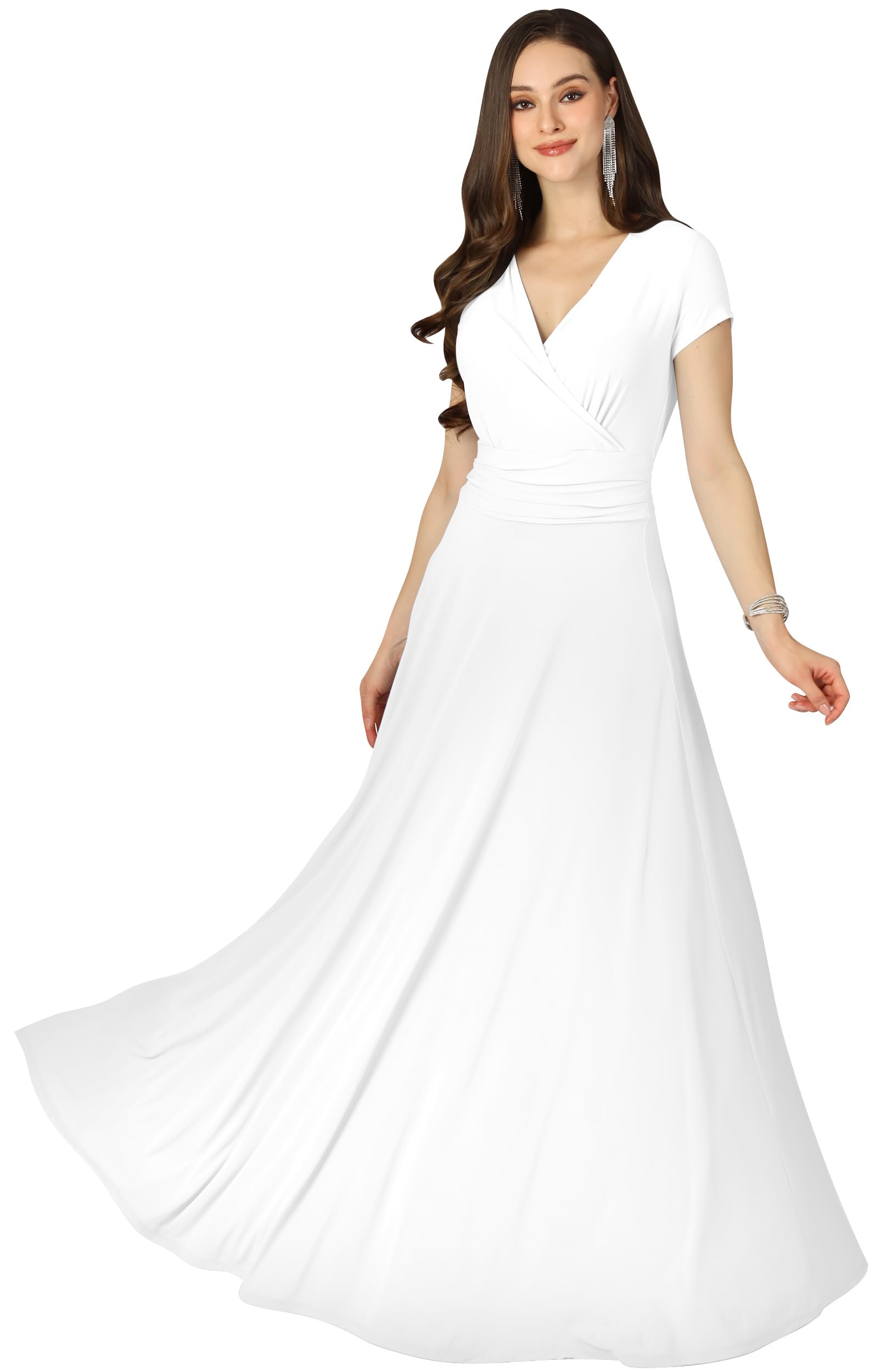 KOH KOH Womens Sexy Cap Short Sleeve V-Neck Flowy Cocktail Gown