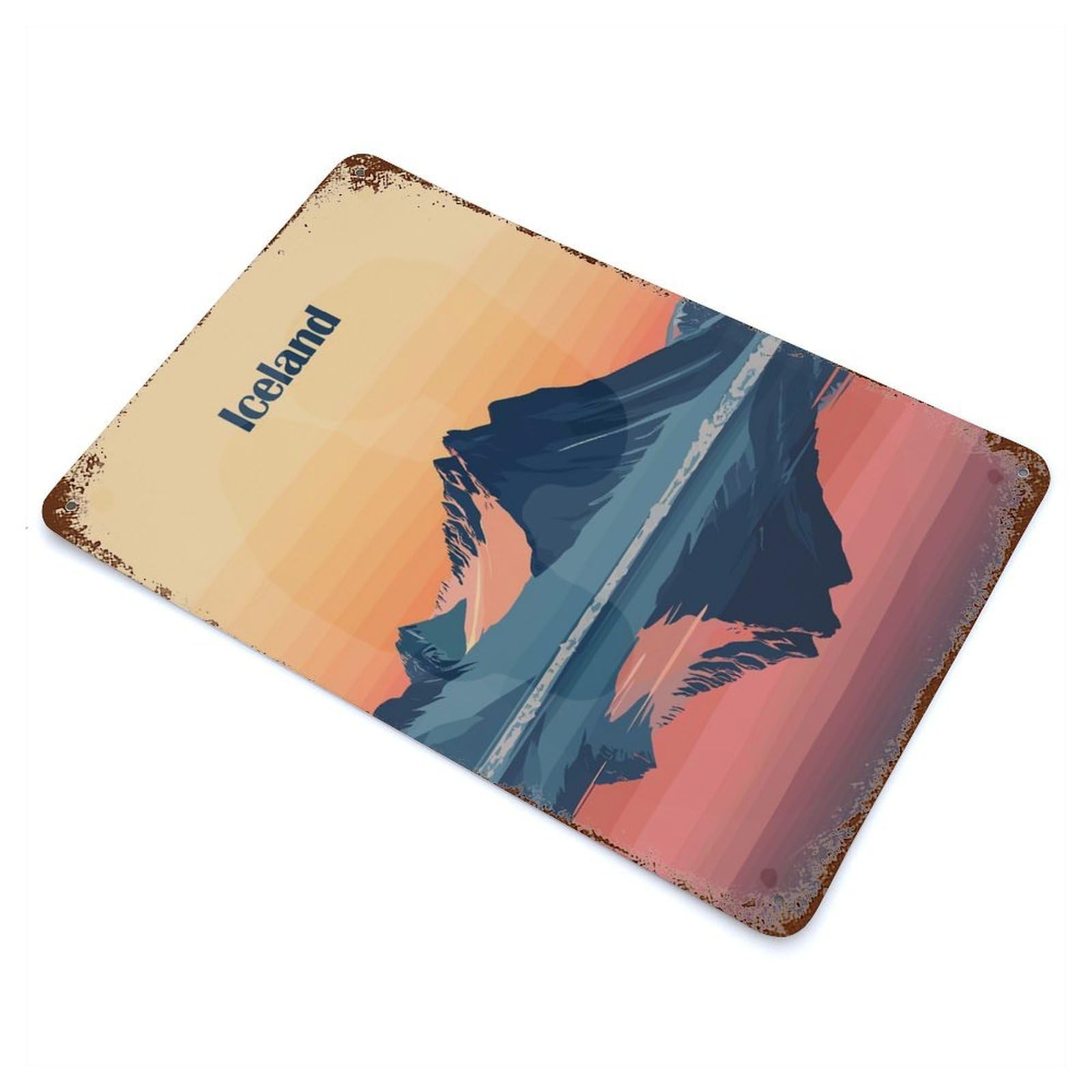 Iceland Mountain Sunset Decorative Tin Sign 11.8"x7.9", Retro Wall Decor for Living Room, Hallway And Home Decor