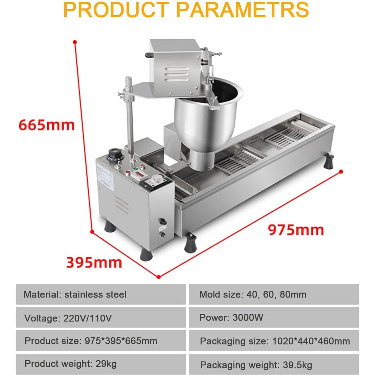 Máquina for Hacer donas comerciales,máquina Hacer donas de Acero Inoxidable con tolva de 3000 W con tolva de 7 L, máquinas automática hacers con moldes de 3 tamaños,for Tienda de postres