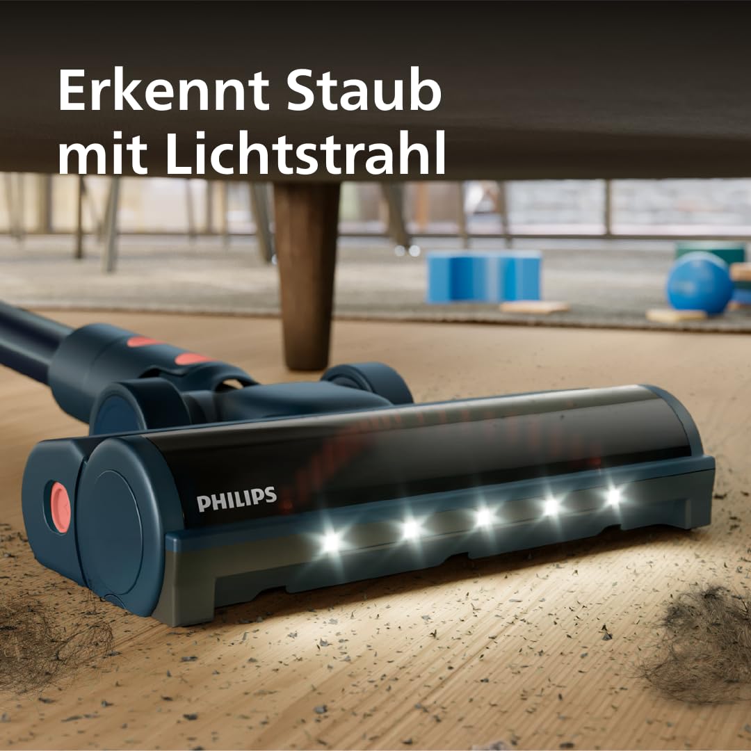 Philips SpeedPro Max Kabelloser Staubsauger 5000 Series Flex, Leistungsstarke Saugkraft, 60 Min. Laufzeit, Düse mit LED-Beleuchtung, Tierhaar-Düse, Fugendüse & Kombi-Zubehör, inkl. Display (XC5243/10)