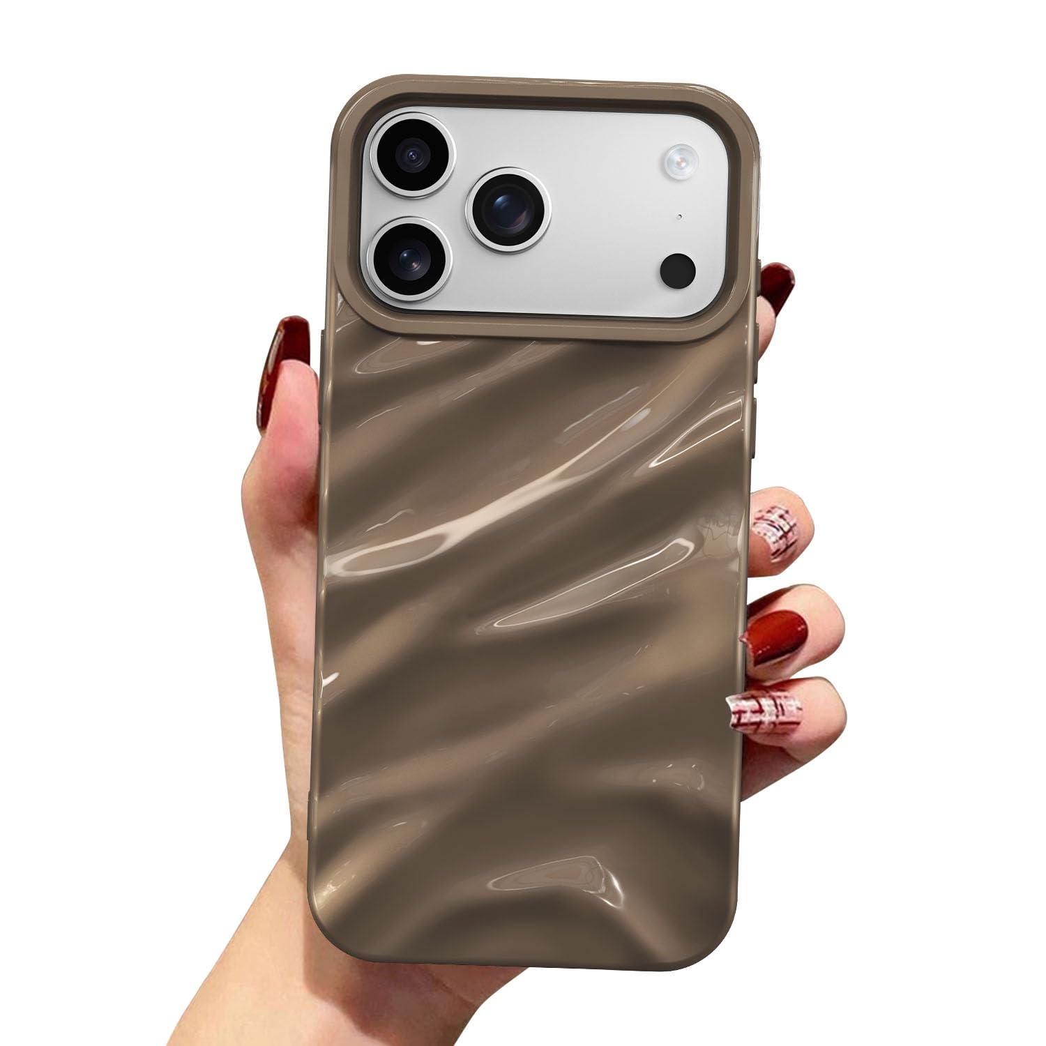 Étui silicone iPhone 17 Pro Max antichoc marron forme vague - 7