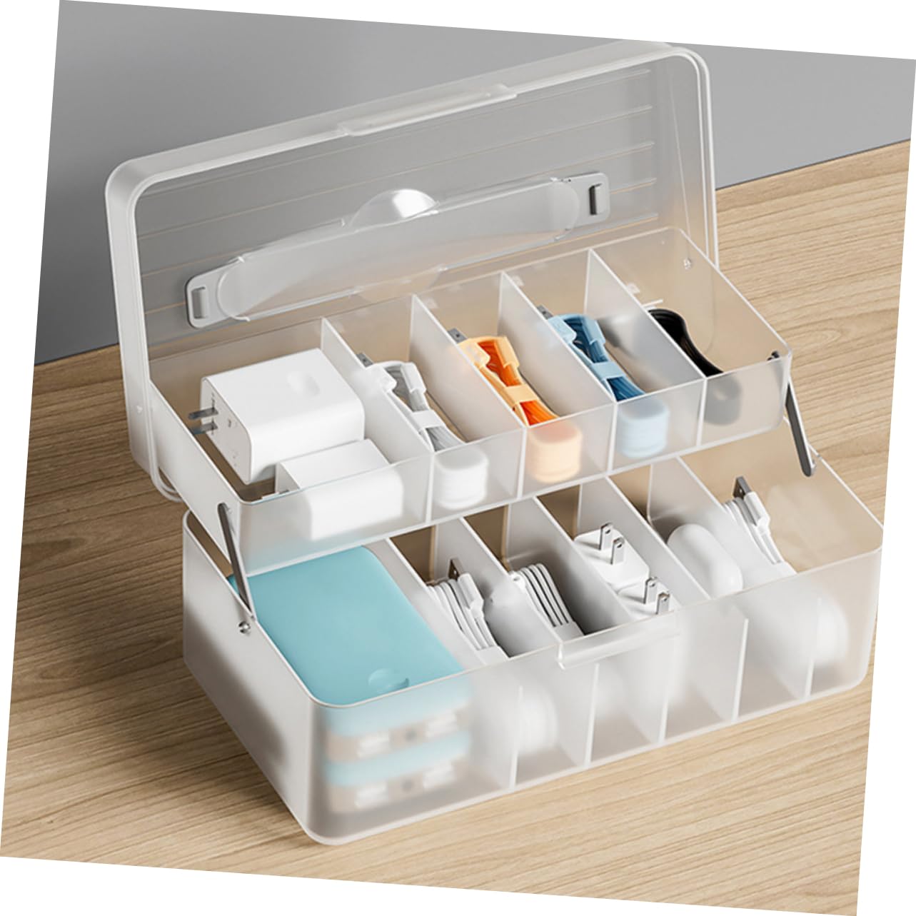 Box Organizer Per Cavi Elettronici Contenitore Multiuso Per Caricatori e Accessori Design Portatile e Trasparente Per Scrivania e Casa Soluzione Per La Gestione Dei Cavi