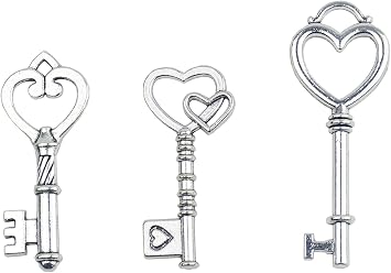 30Pcs Antique Heart Shaped Skeleton Keys for Wedding Table DecorSilver